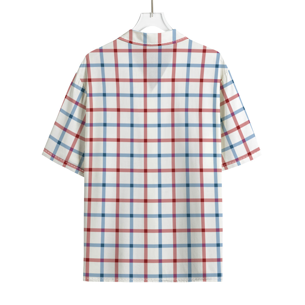 Red And Blue Tattersall Pattern Print Rayon Hawaiian Shirt