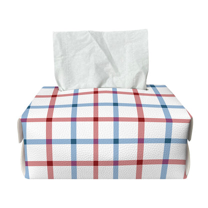 Red And Blue Tattersall Pattern Print Rectangle Tissue Box Cover