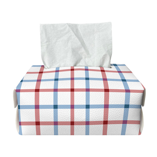 Red And Blue Tattersall Pattern Print Rectangle Tissue Box Cover