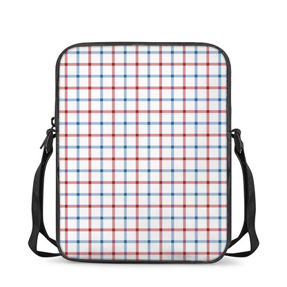 Red And Blue Tattersall Pattern Print Rectangular Crossbody Bag