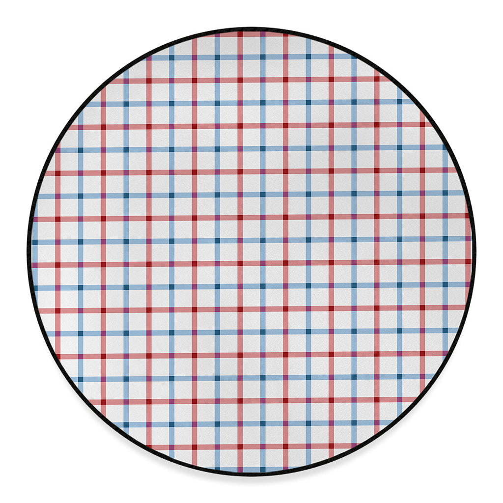 Red And Blue Tattersall Pattern Print Round Floor Mat