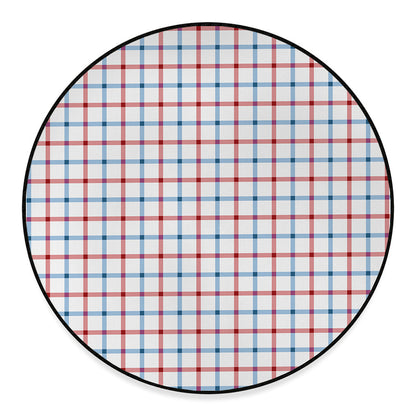 Red And Blue Tattersall Pattern Print Round Floor Mat