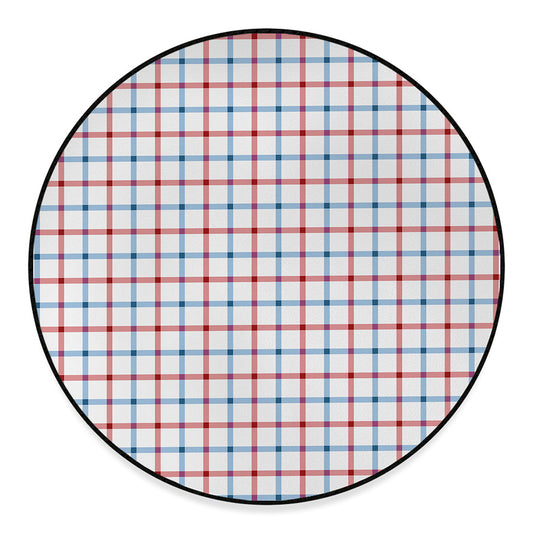 Red And Blue Tattersall Pattern Print Round Floor Mat