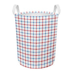 Red And Blue Tattersall Pattern Print Round Laundry Basket
