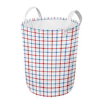 Red And Blue Tattersall Pattern Print Round Laundry Basket