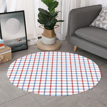 Red And Blue Tattersall Pattern Print Round Rug