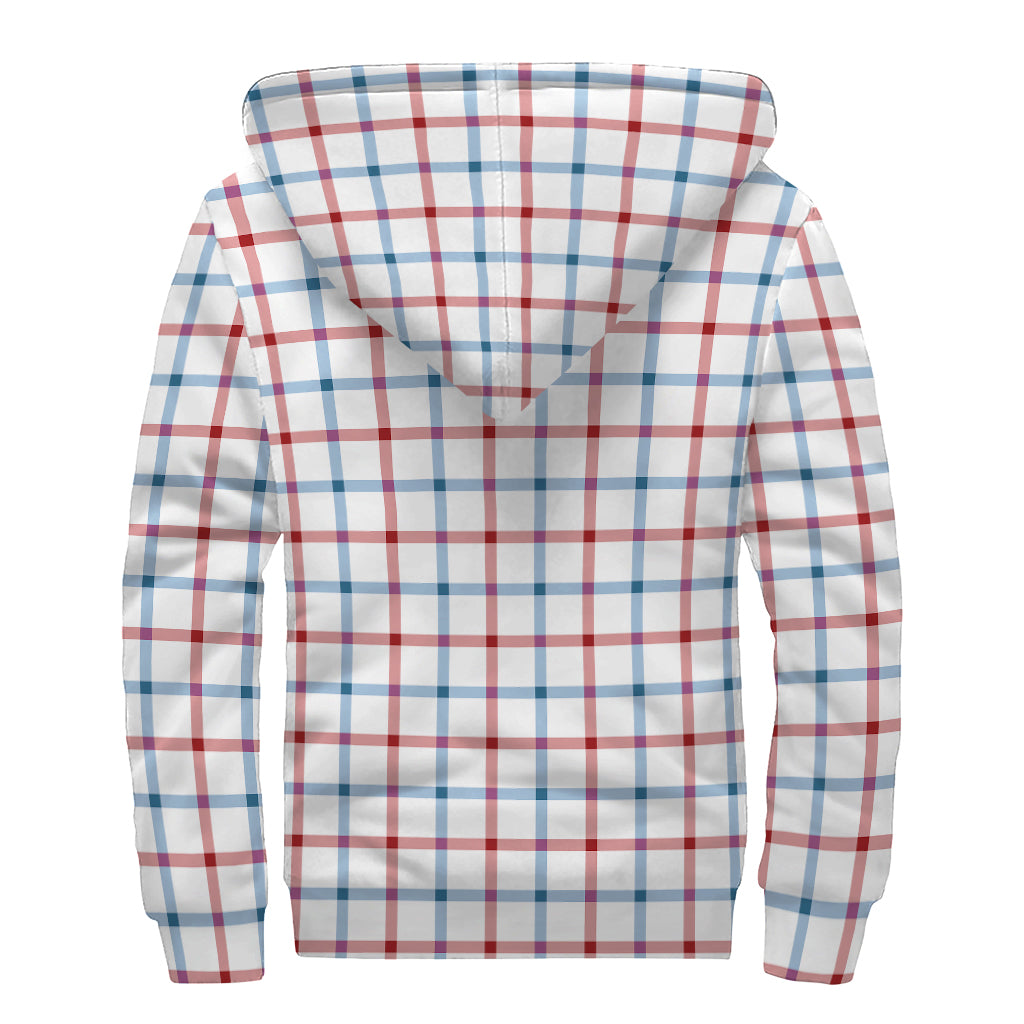 Red And Blue Tattersall Pattern Print Sherpa Lined Zip Up Hoodie