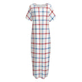 Red And Blue Tattersall Pattern Print Short Sleeve Long Nightdress