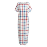 Red And Blue Tattersall Pattern Print Short Sleeve Long Nightdress