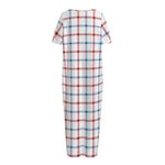 Red And Blue Tattersall Pattern Print Short Sleeve Long Nightdress