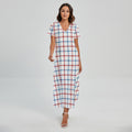 Red And Blue Tattersall Pattern Print Short Sleeve Maxi Dress
