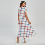 Red And Blue Tattersall Pattern Print Short Sleeve Maxi Dress
