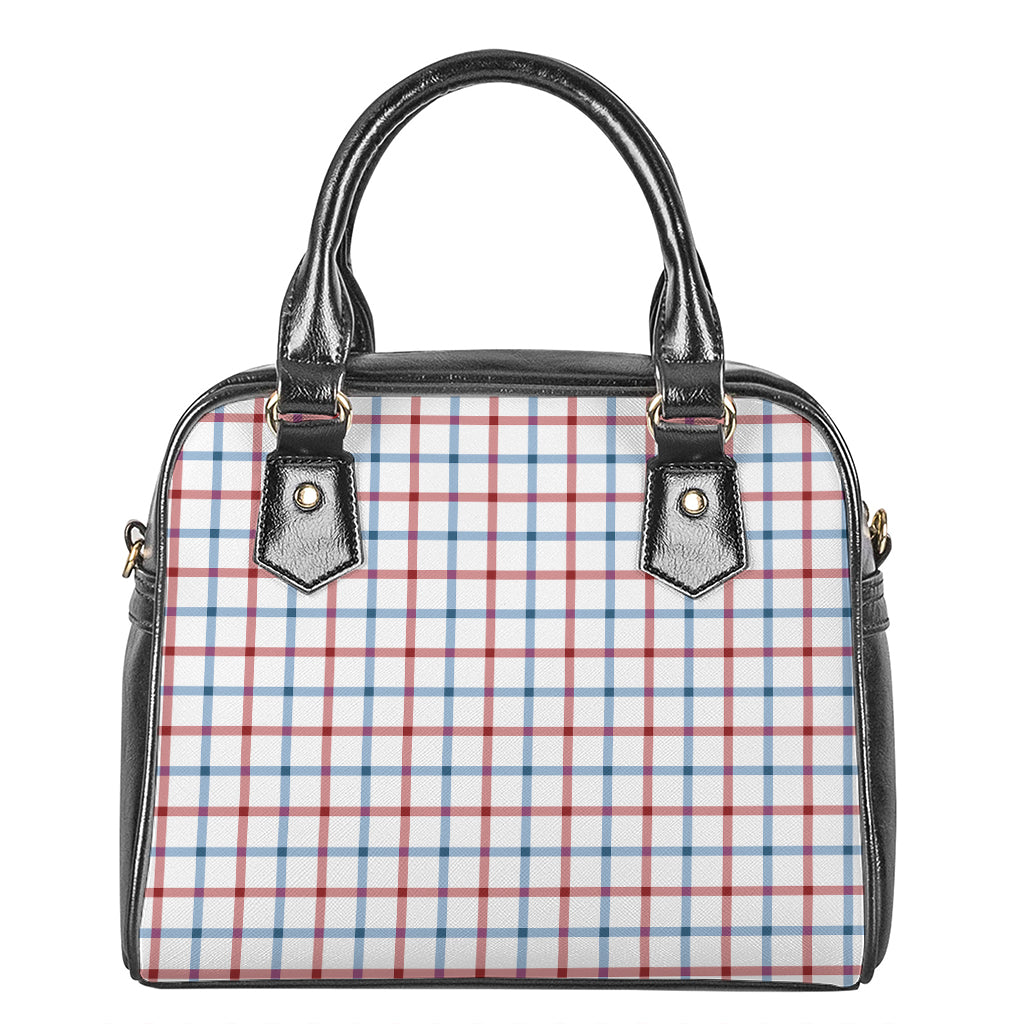 Red And Blue Tattersall Pattern Print Shoulder Handbag