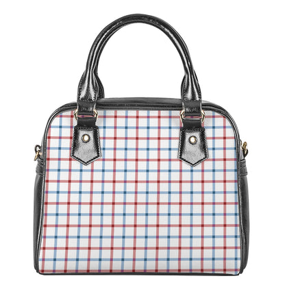 Red And Blue Tattersall Pattern Print Shoulder Handbag