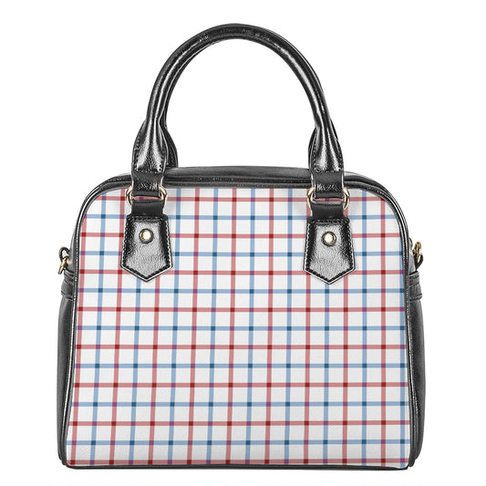 Red And Blue Tattersall Pattern Print Shoulder Handbag
