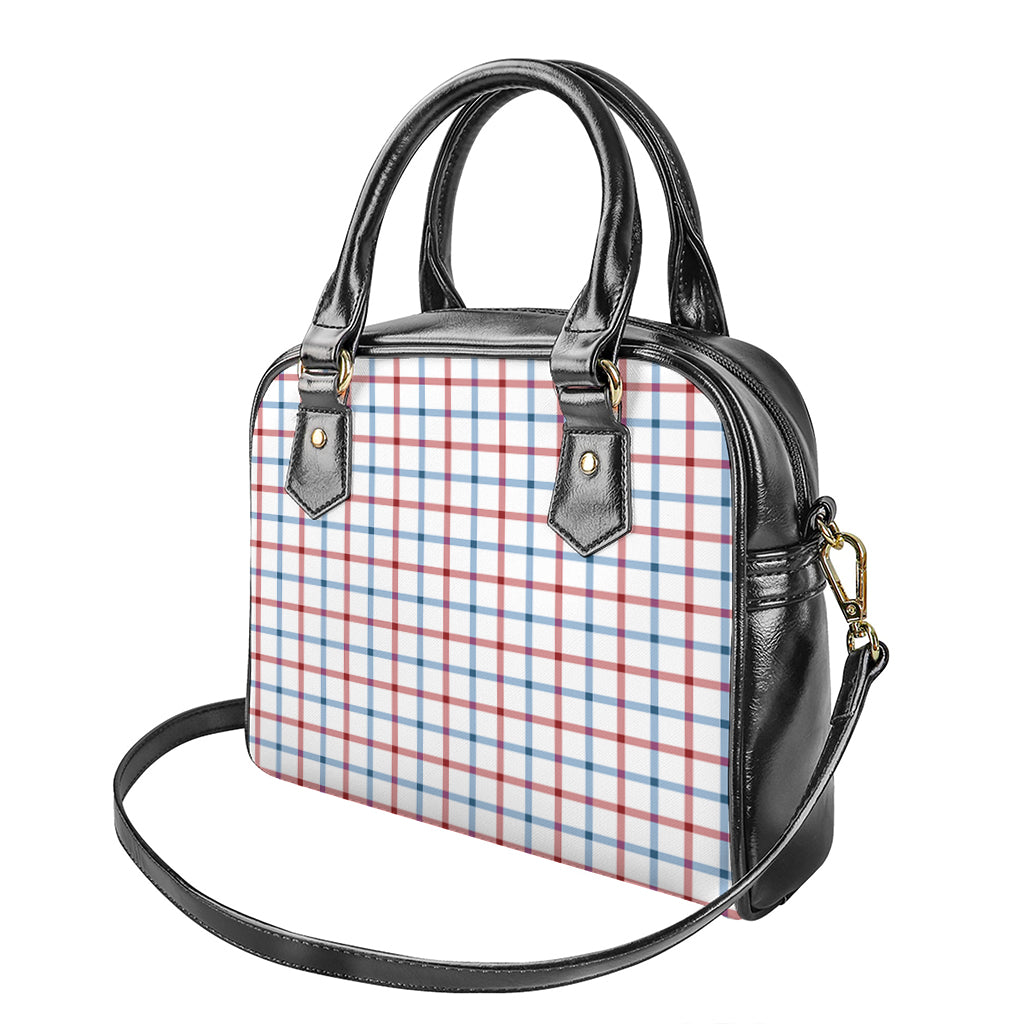 Red And Blue Tattersall Pattern Print Shoulder Handbag