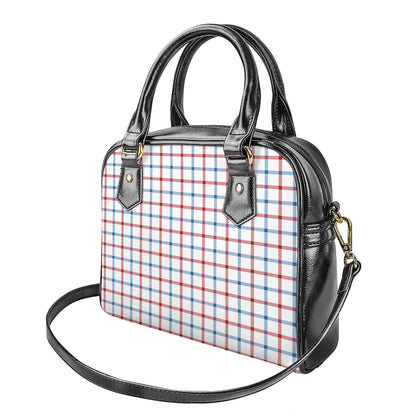 Red And Blue Tattersall Pattern Print Shoulder Handbag