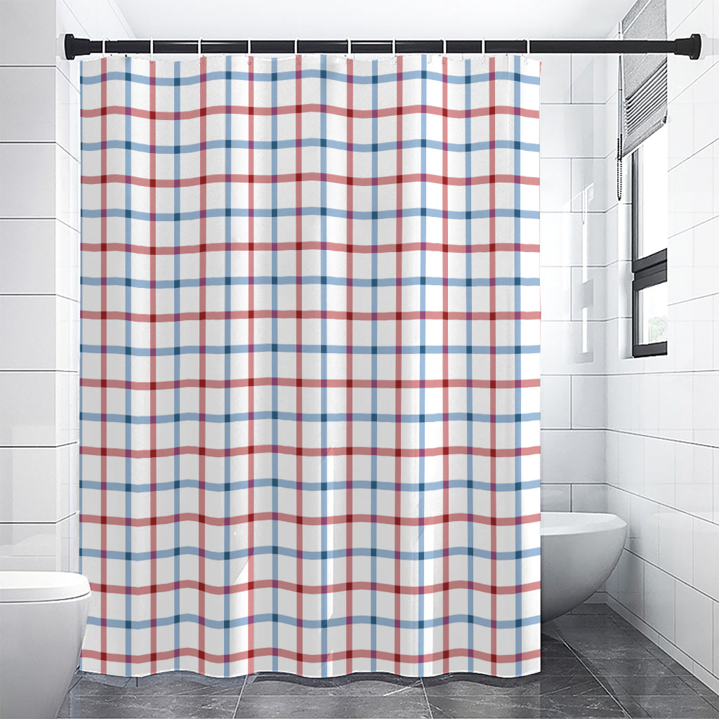 Red And Blue Tattersall Pattern Print Shower Curtain