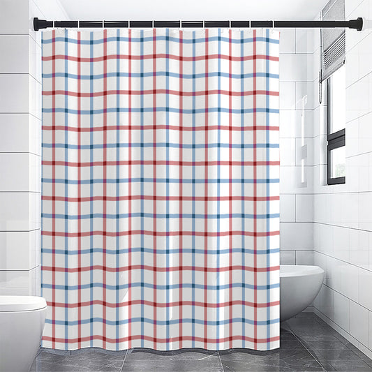 Red And Blue Tattersall Pattern Print Shower Curtain