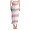 Red And Blue Tattersall Pattern Print Side Slit Maxi Skirt