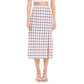 Red And Blue Tattersall Pattern Print Side Slit Midi Skirt
