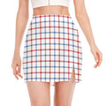 Red And Blue Tattersall Pattern Print Side Slit Mini Skirt
