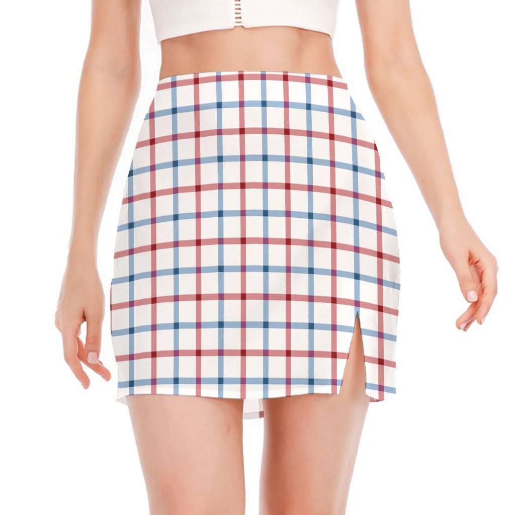 Red And Blue Tattersall Pattern Print Side Slit Mini Skirt