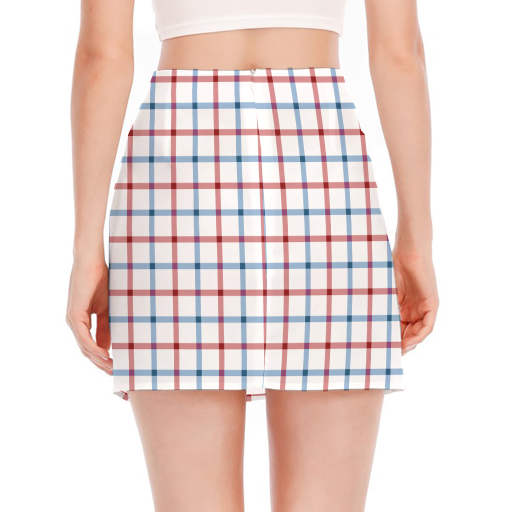 Red And Blue Tattersall Pattern Print Side Slit Mini Skirt