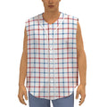 Red And Blue Tattersall Pattern Print Sleeveless Baseball Jersey