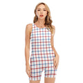 Red And Blue Tattersall Pattern Print Sleeveless One Piece Swimsuit