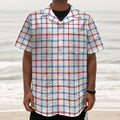 Red And Blue Tattersall Pattern Print Textured Short Sleeve Shirt