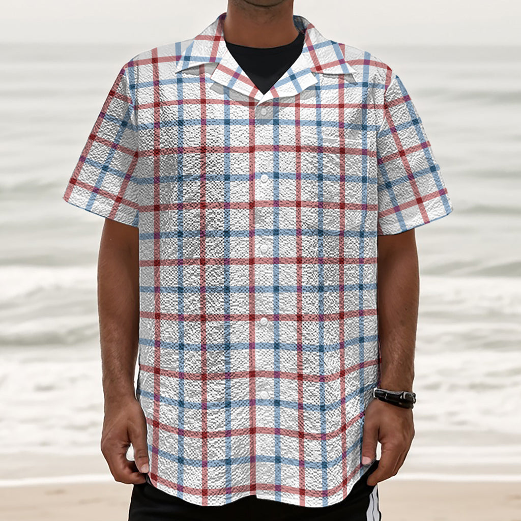 Red And Blue Tattersall Pattern Print Textured Short Sleeve Shirt