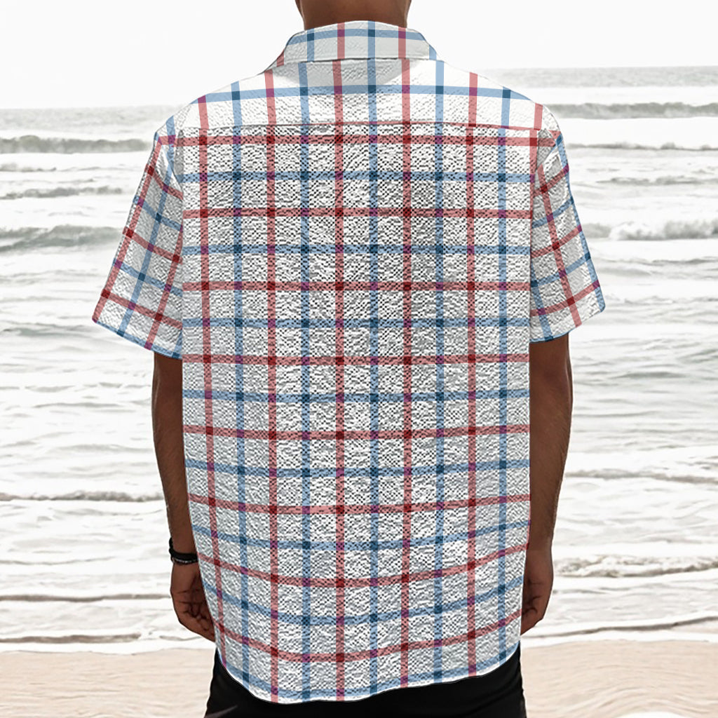 Red And Blue Tattersall Pattern Print Textured Short Sleeve Shirt