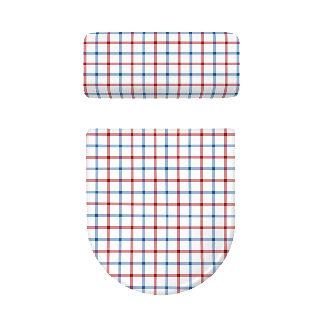 Red And Blue Tattersall Pattern Print Toilet Lid And Tank Cover Set
