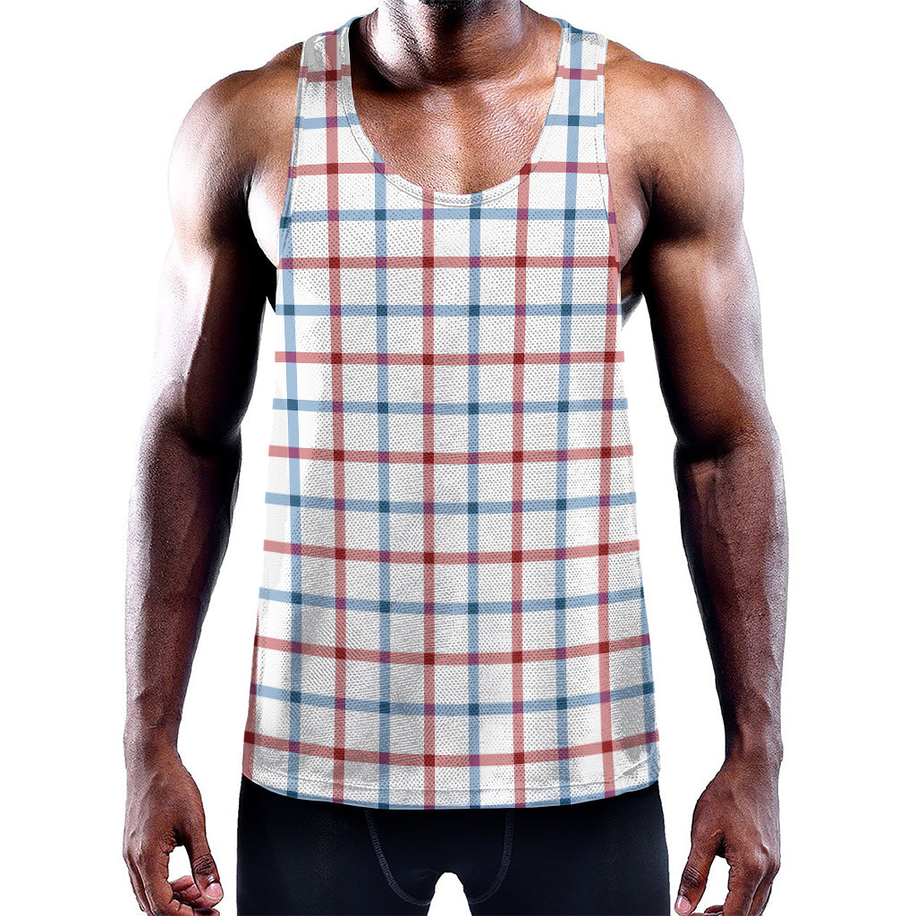 Red And Blue Tattersall Pattern Print Training Tank Top