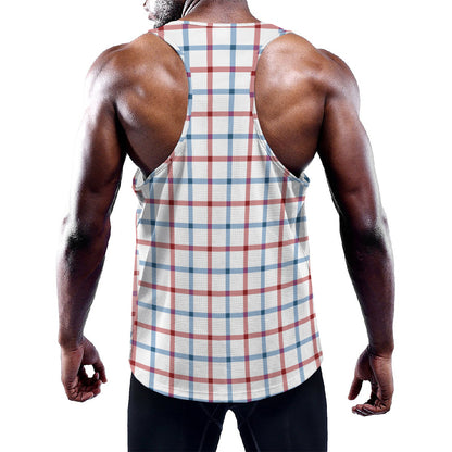Red And Blue Tattersall Pattern Print Training Tank Top