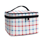 Red And Blue Tattersall Pattern Print Travel Makeup Bag