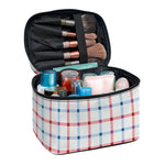 Red And Blue Tattersall Pattern Print Travel Makeup Bag