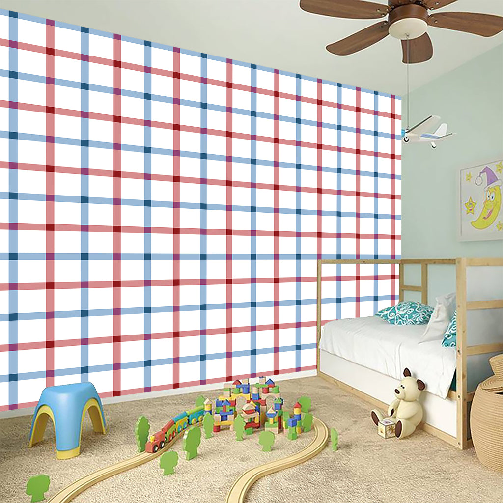 Red And Blue Tattersall Pattern Print Wall Sticker