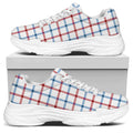 Red And Blue Tattersall Pattern Print White Chunky Shoes
