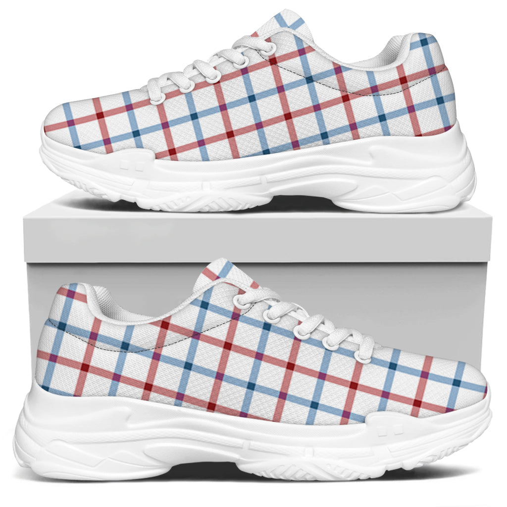 Red And Blue Tattersall Pattern Print White Chunky Shoes