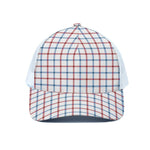 Red And Blue Tattersall Pattern Print White Mesh Trucker Cap