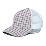 Red And Blue Tattersall Pattern Print White Mesh Trucker Cap