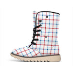 Red And Blue Tattersall Pattern Print Winter Boots
