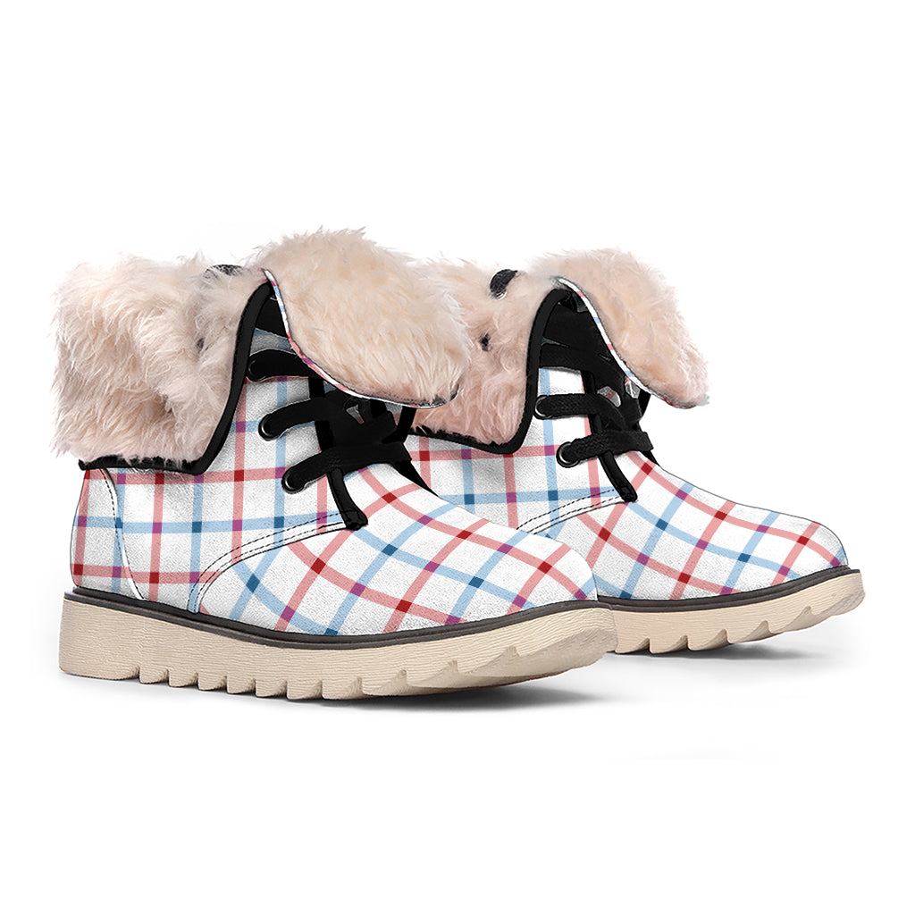 Red And Blue Tattersall Pattern Print Winter Boots