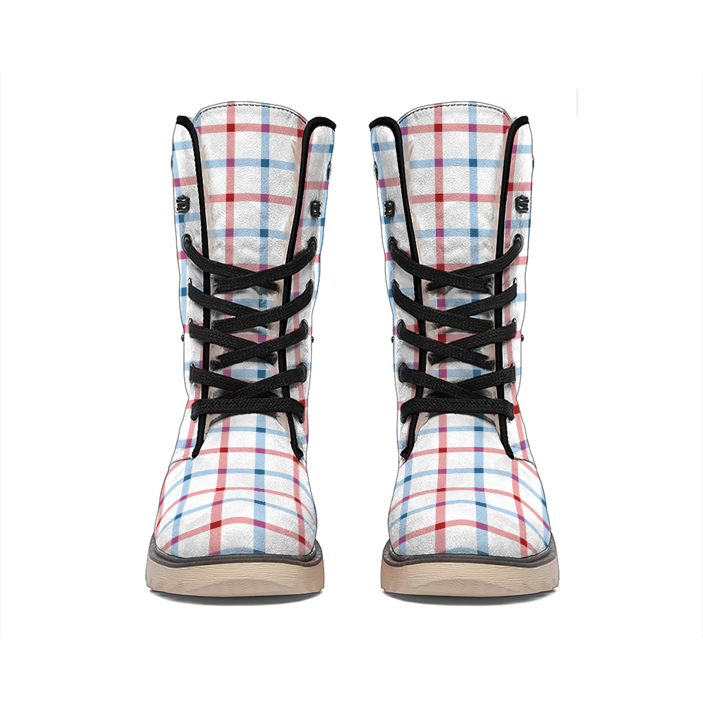 Red And Blue Tattersall Pattern Print Winter Boots