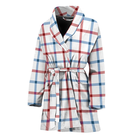 Red And Blue Tattersall Pattern Print Women's Bathrobe