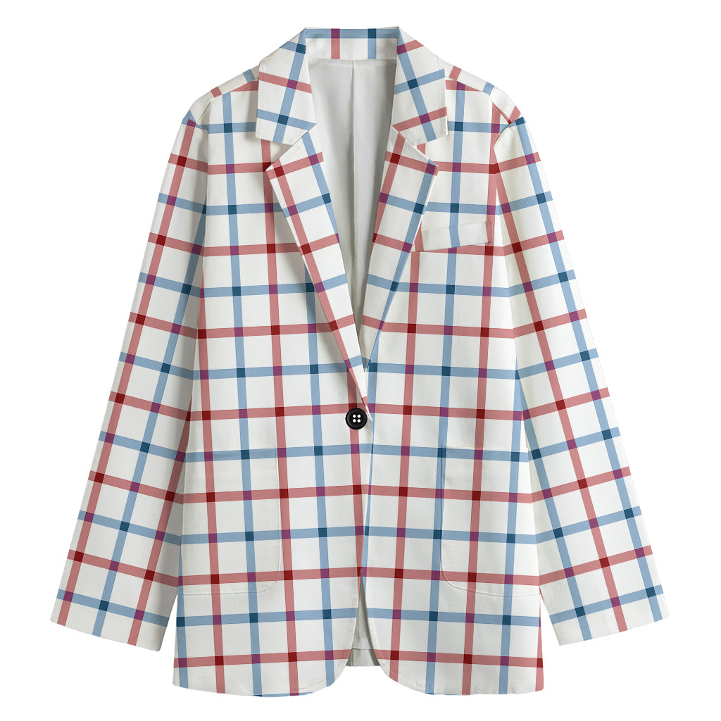 Red And Blue Tattersall Pattern Print Women's Blazer