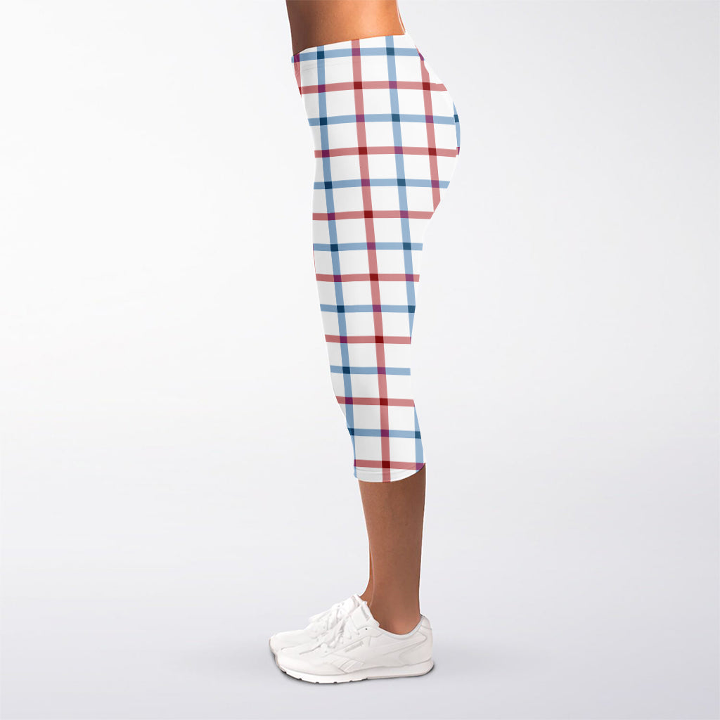 Red And Blue Tattersall Pattern Print Women's Capri Leggings