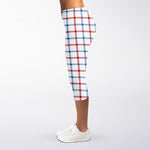Red And Blue Tattersall Pattern Print Women's Capri Leggings